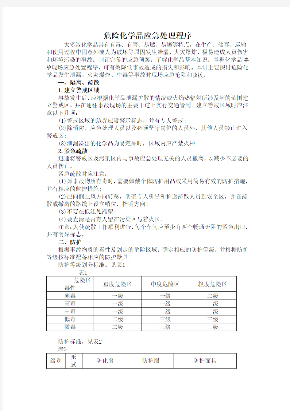 危险化学品应急处理程序