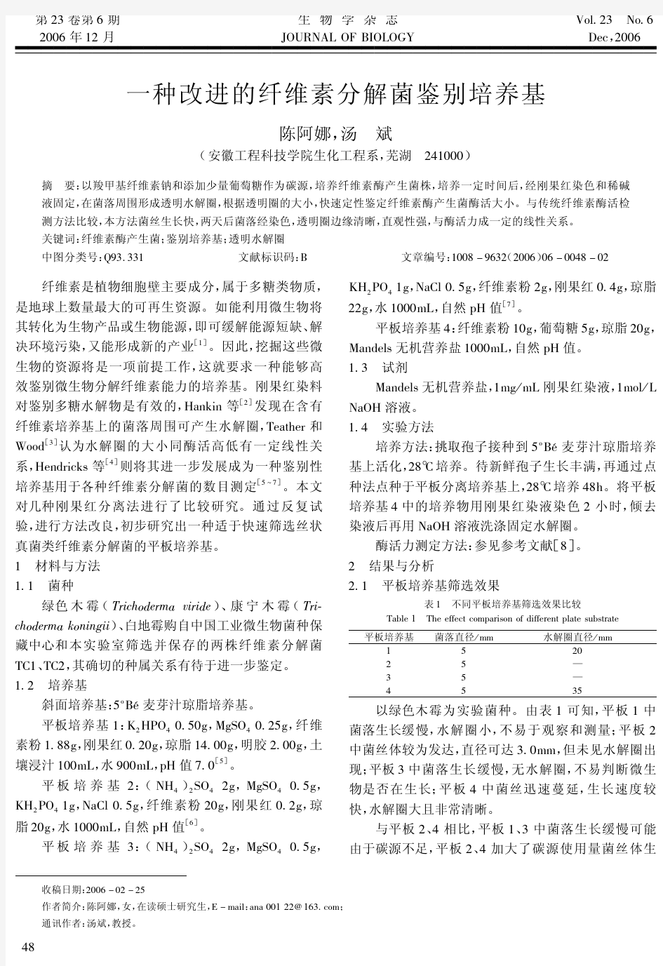 一种改进的纤维素分解菌鉴别培养基