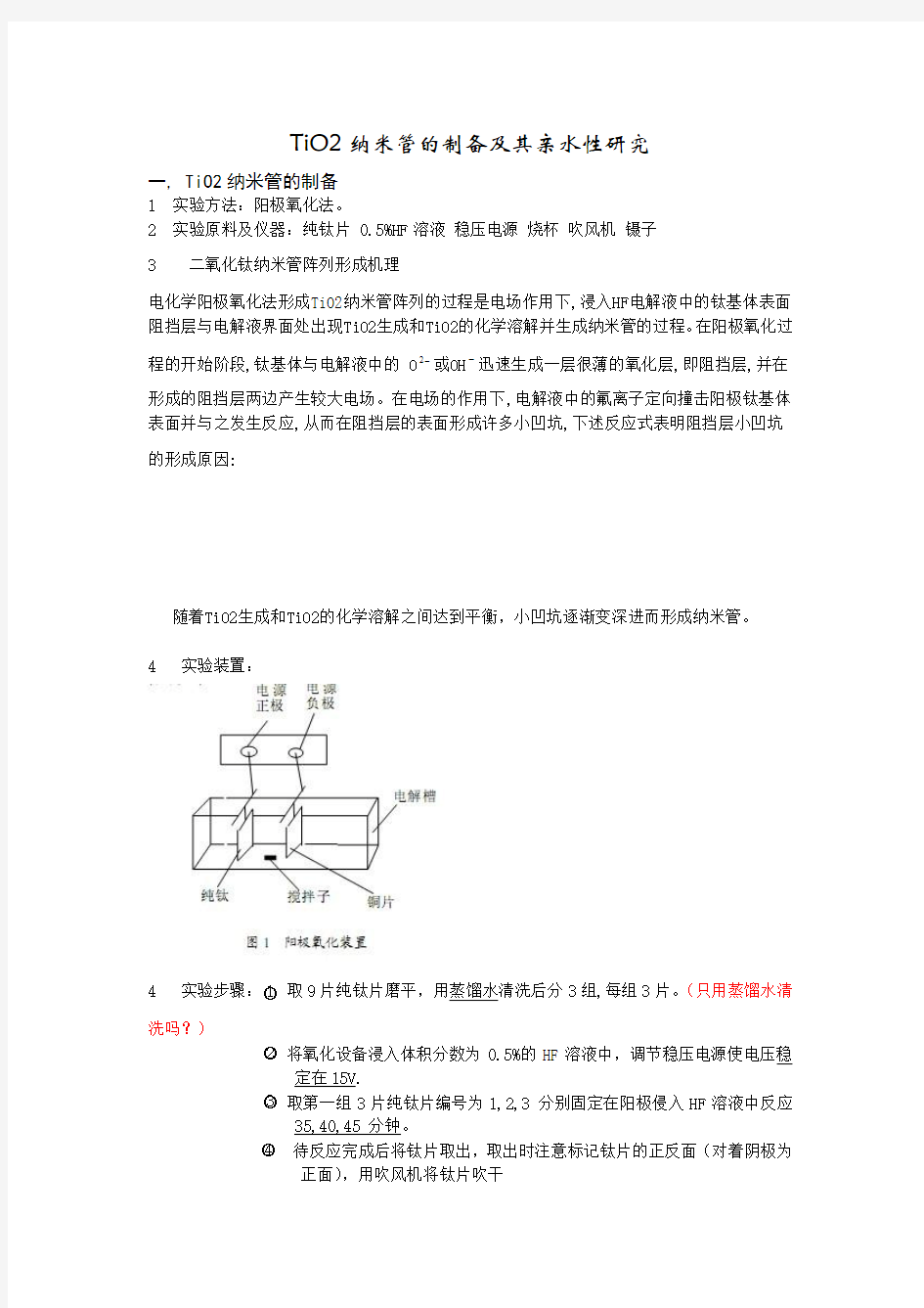 TiO2纳米管的制备及其亲水性研究