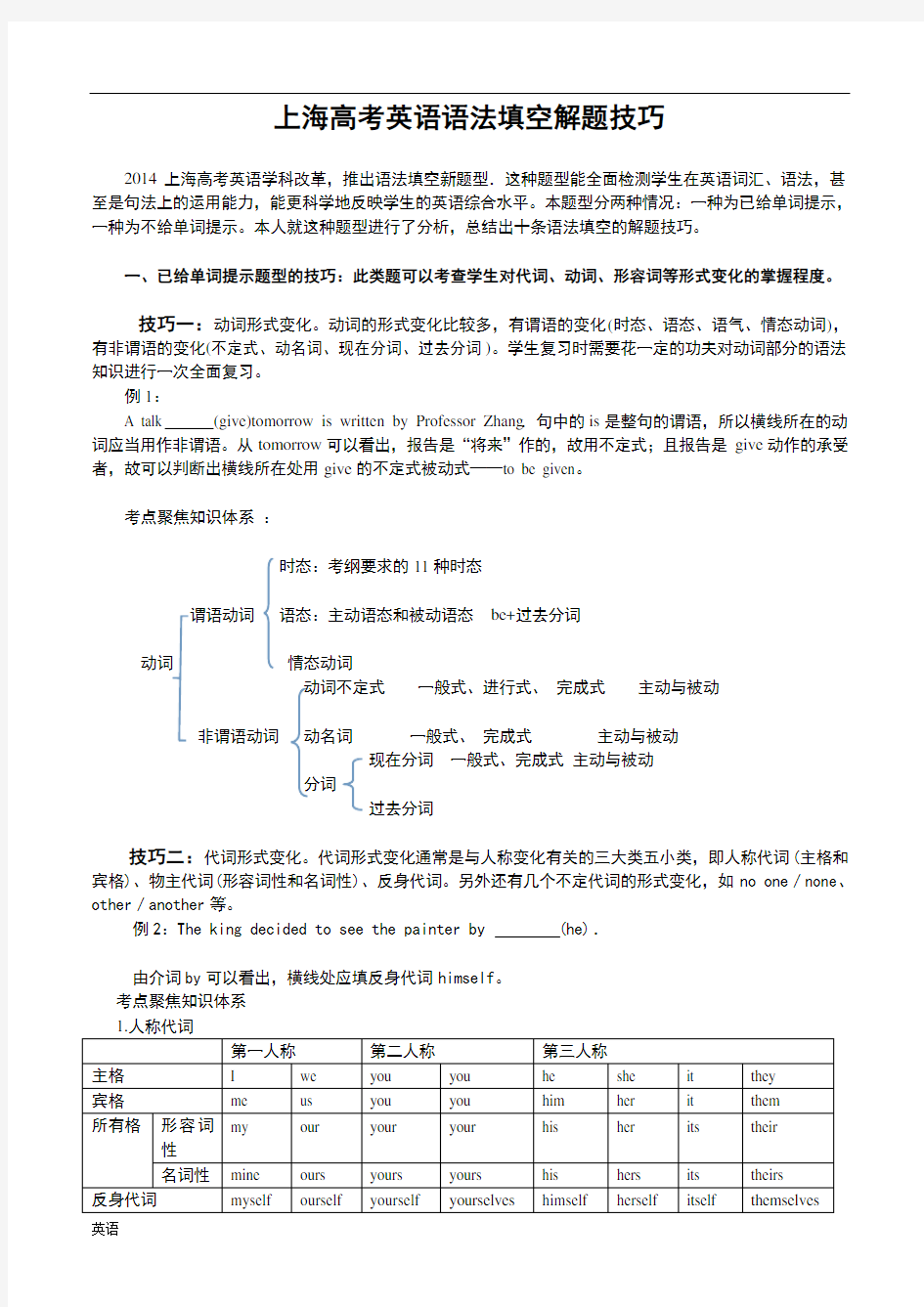 上海高考英语语法填空解题技巧