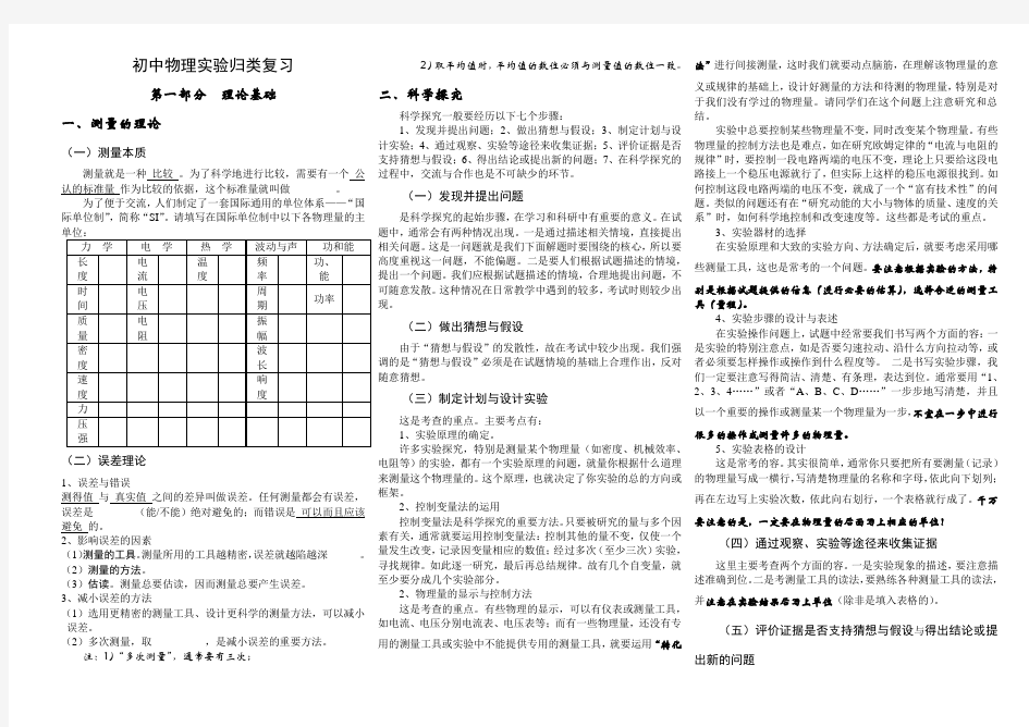 初中物理实验大全