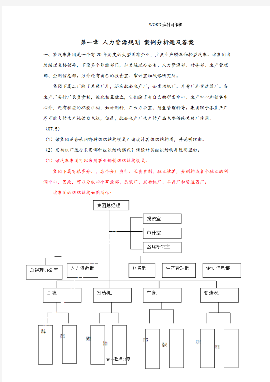 (完整版)人力资源规划案例分析题和答案解析