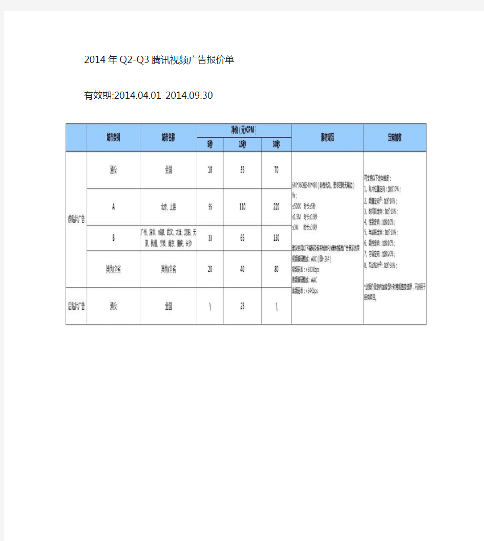 2014年腾讯视频移动端广告报价单_图文_百度文库.