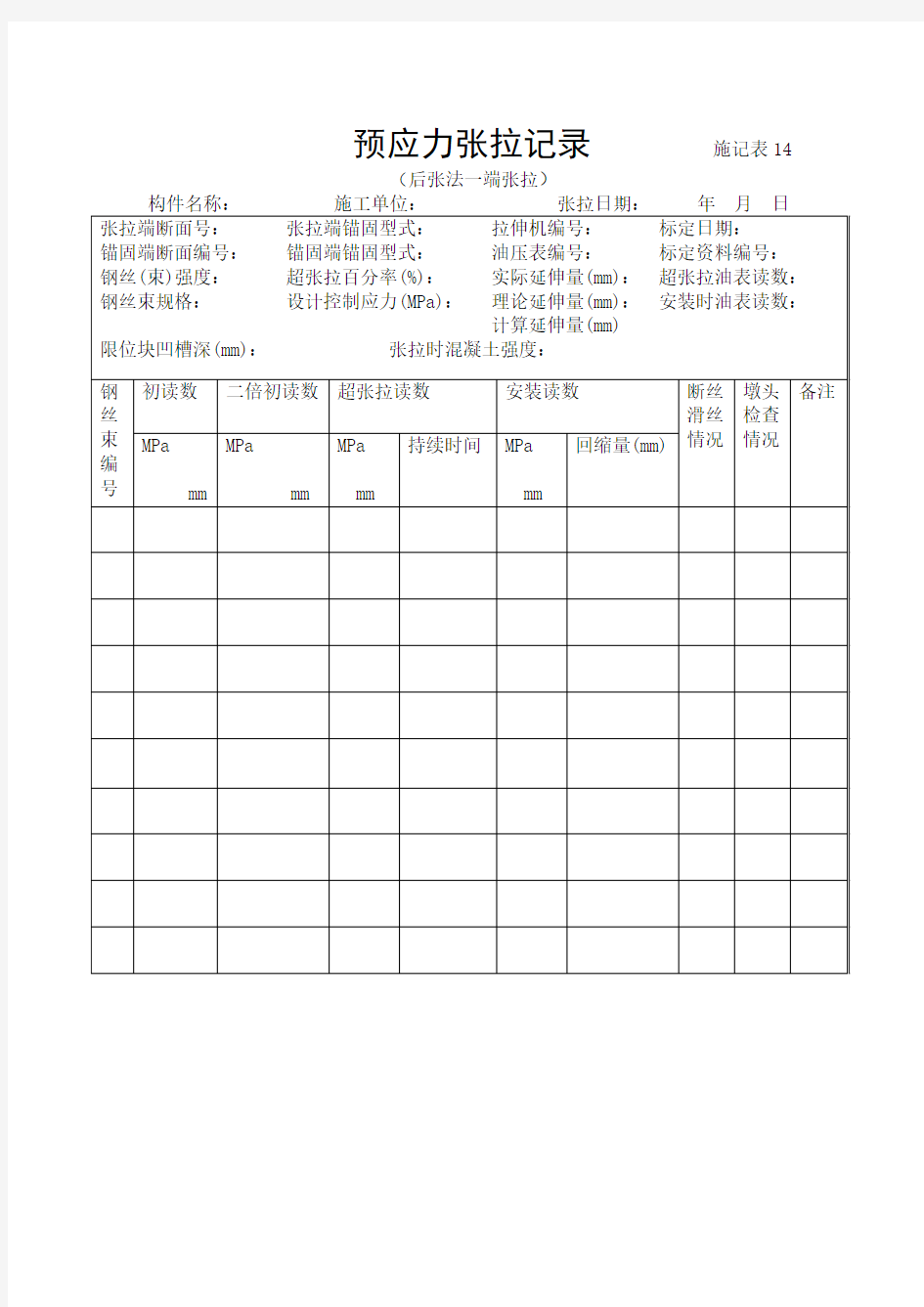 预应力张拉数据表