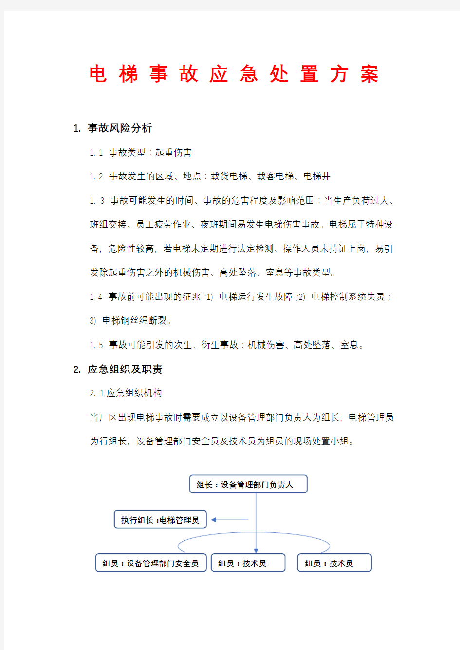 电 梯 事 故 应 急 处 置 方 案