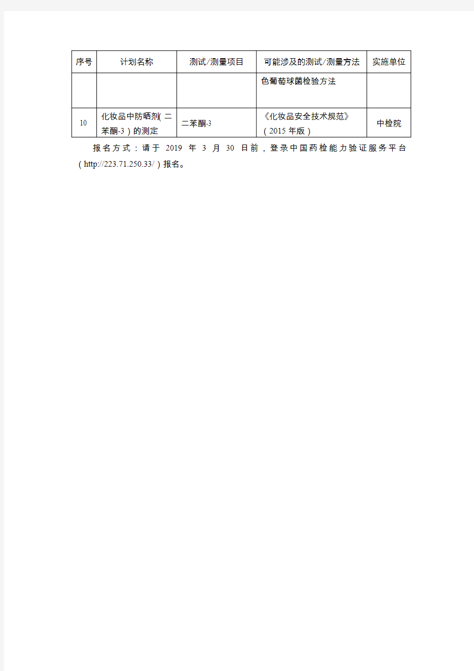 国家药品监督管理局2019年药品检验能力验证计划