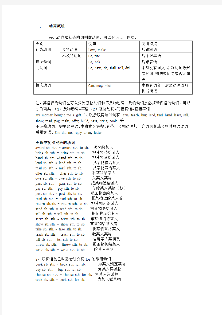 (完整word版)英语动词分类讲解及练习(有答案)