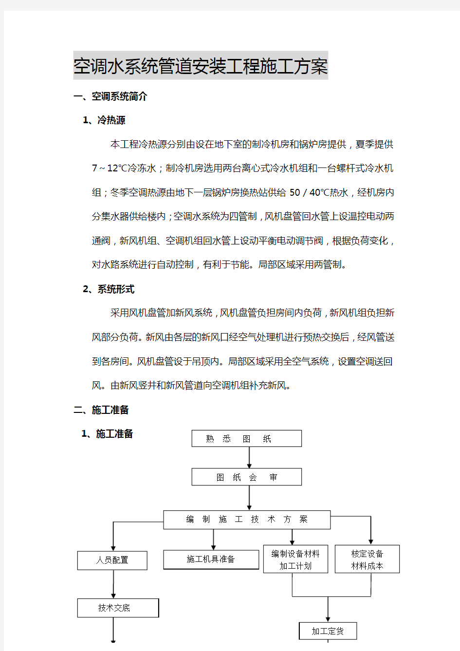 空调水系统管道安装工程施工方案