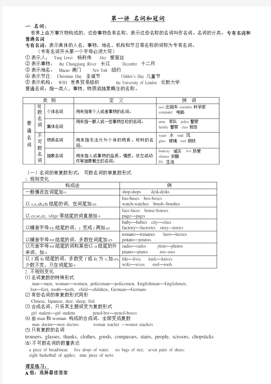 初中英语语法专题资料(含讲义与练习题)