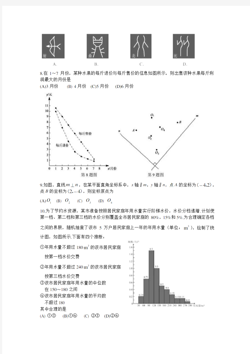 2016年北京市中考数学试题与答案