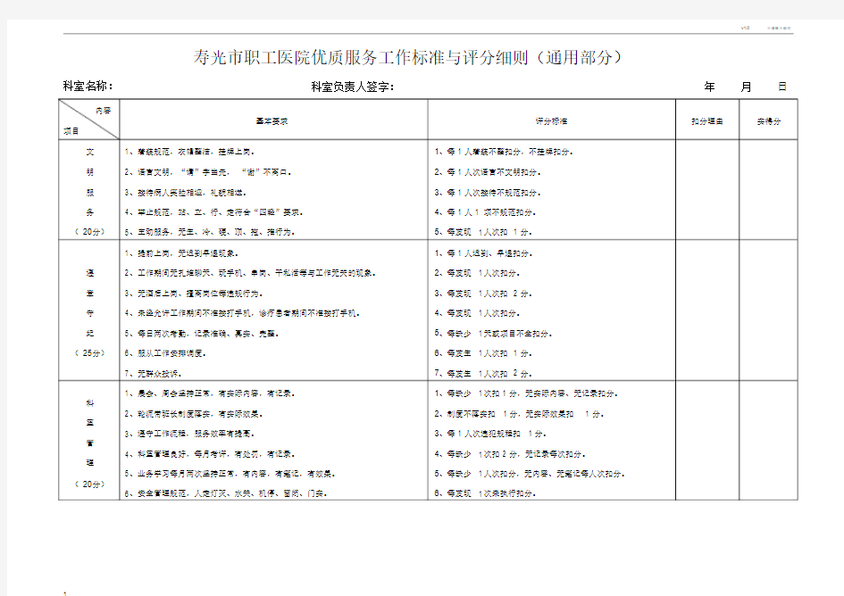 医院优质服务工作标准与评分细则.doc