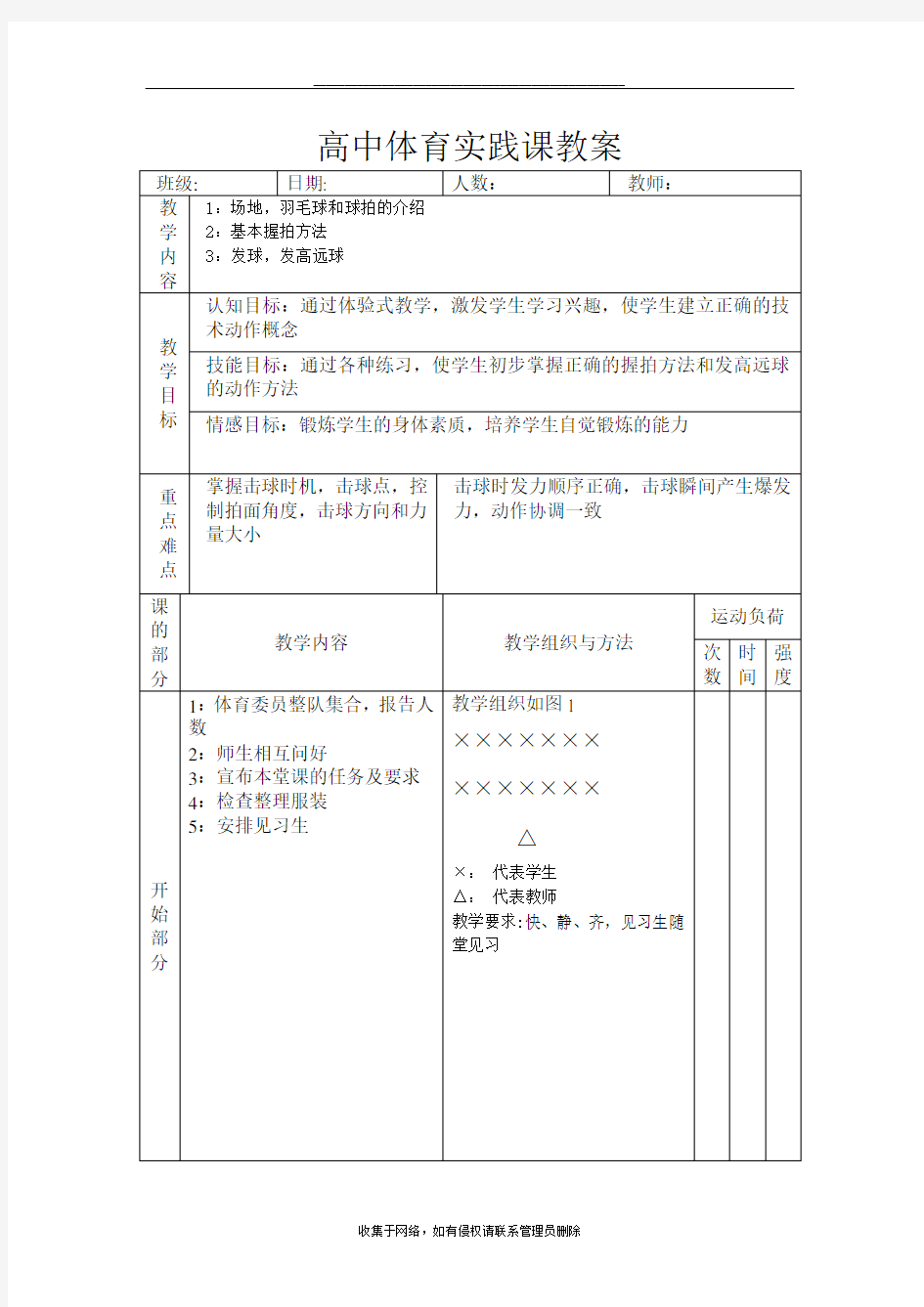 最新中学羽毛球教案