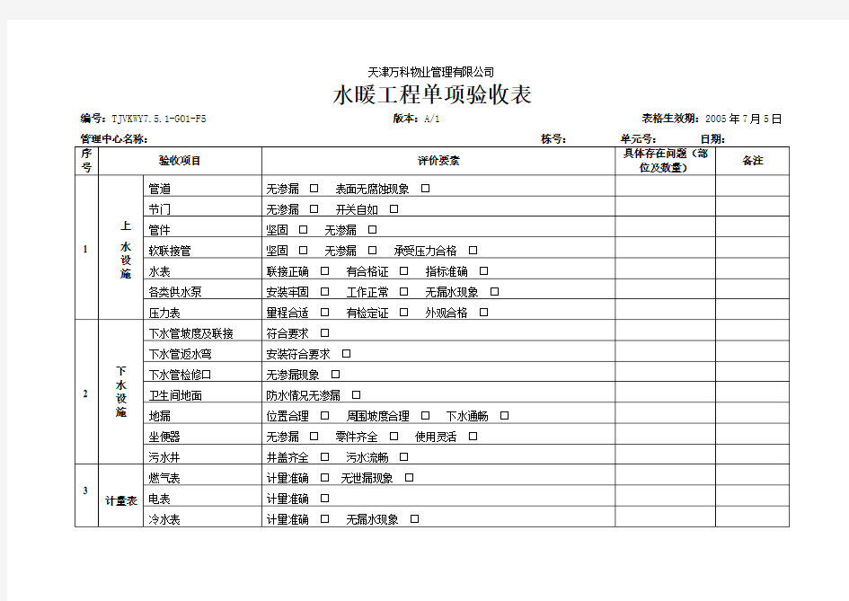 水暖工程单项验收表5.doc