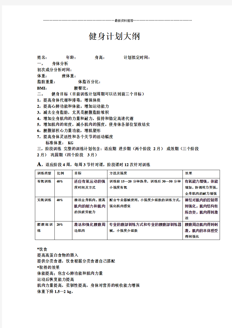 完美减脂私教健身计划精编版