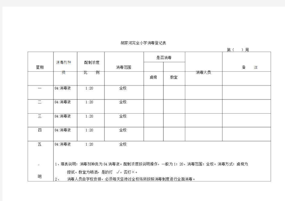 学校消毒登记表