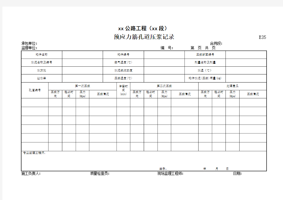 预应力筋孔道压浆记录