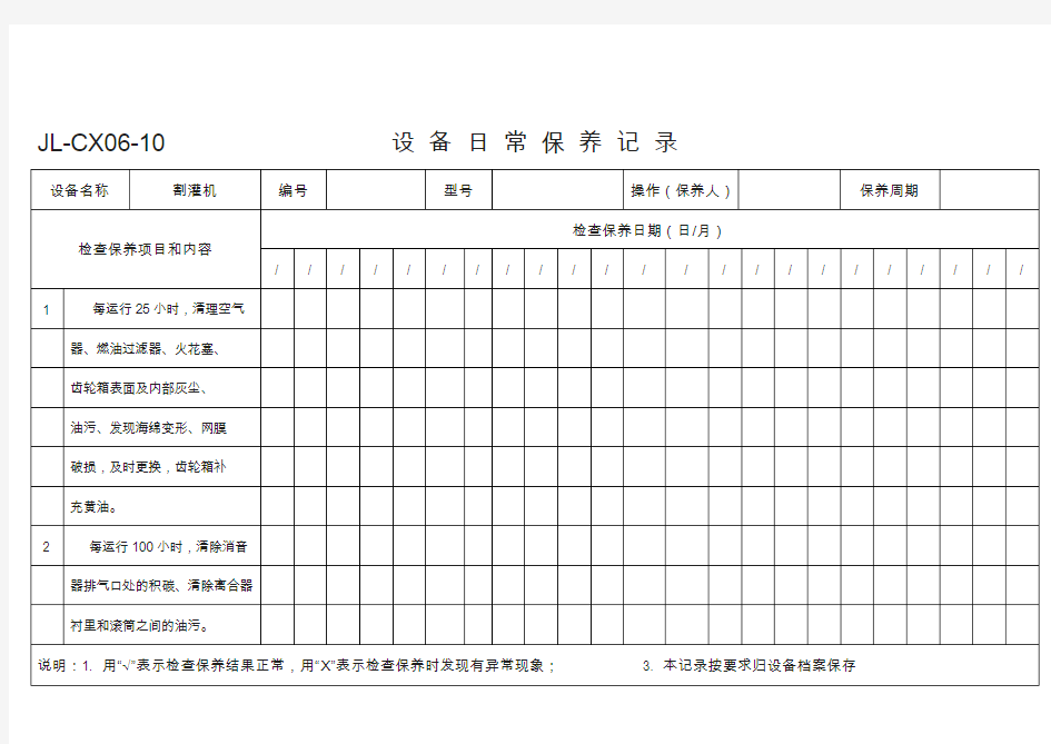 设备日常保养记录模板