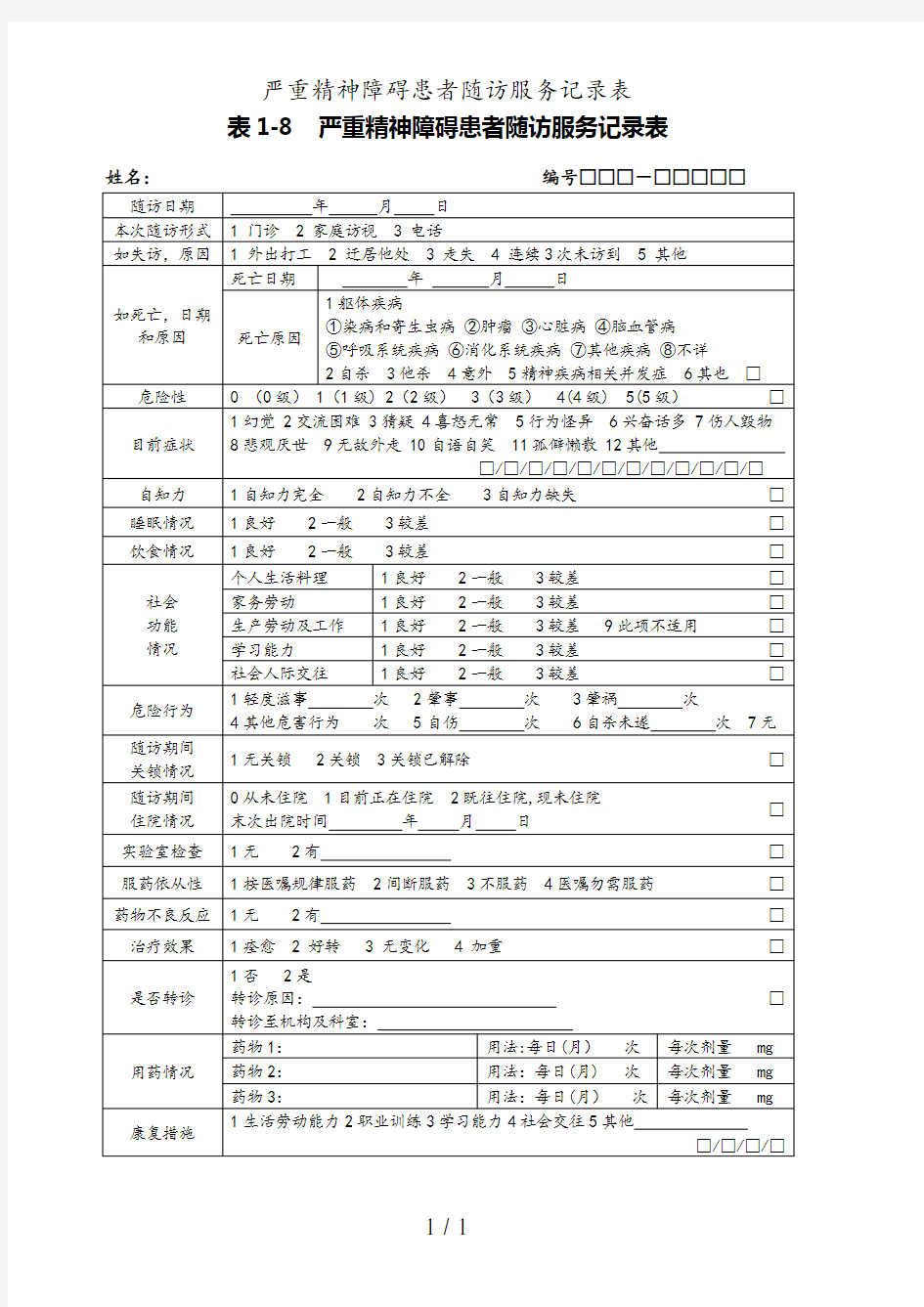 严重精神障碍患者随访服务记录表