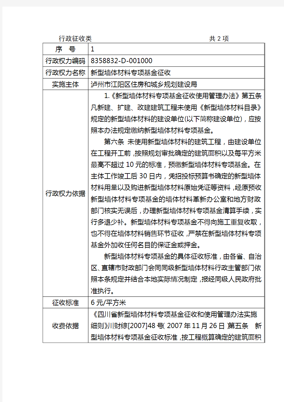 行政征收类共2项