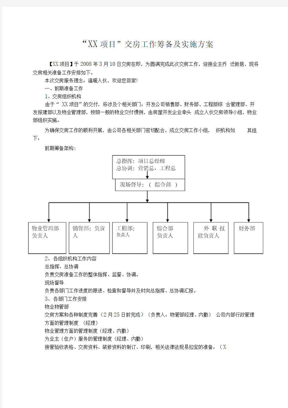 XX项目交房实施方案