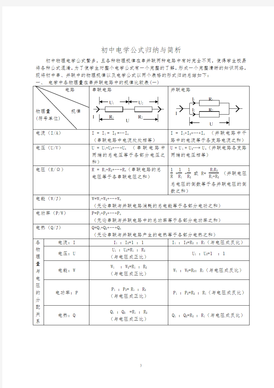 初中物理电学知识点总结(最新最全)