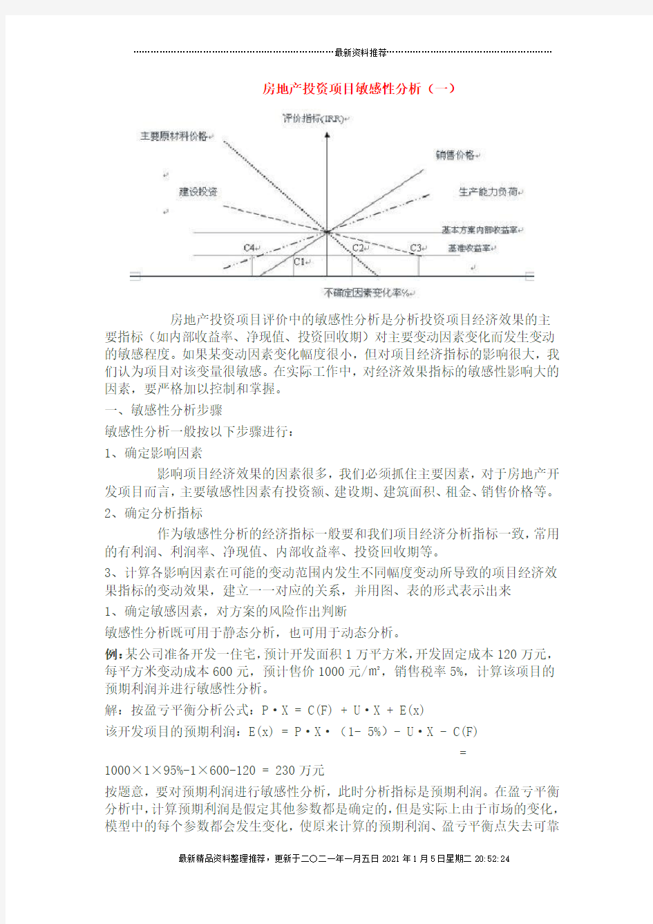 房地产投资项目敏感性分析