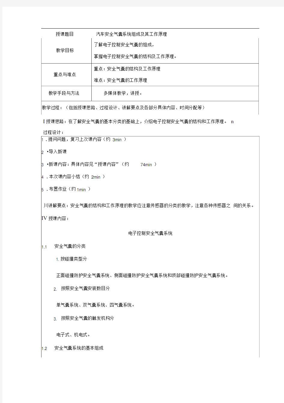 汽车安全气囊系统组成和工作原理