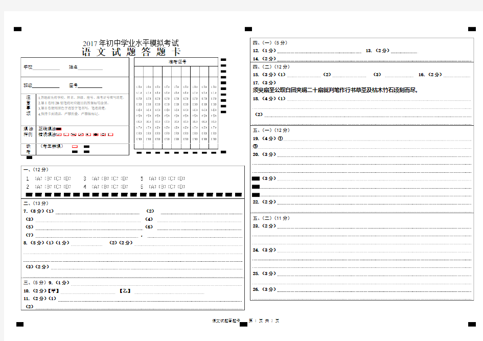 2017初中语文试题答题卡