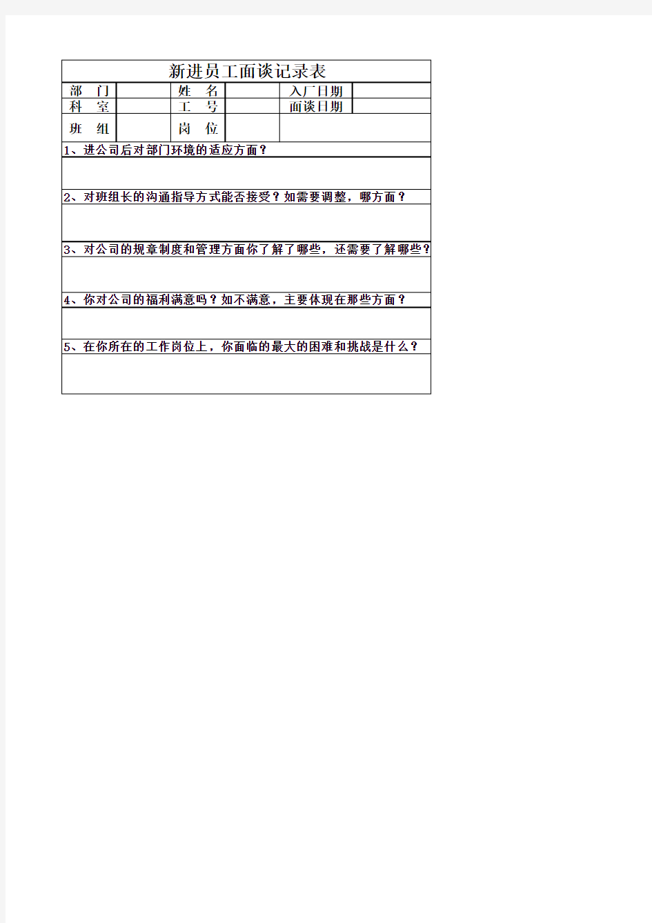 新进员工面谈记录表