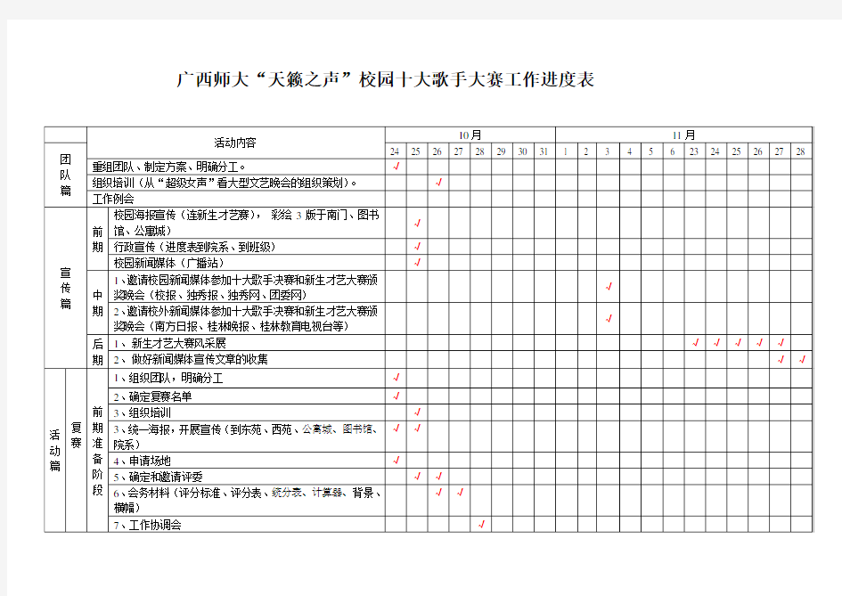 活动工作进度表范本