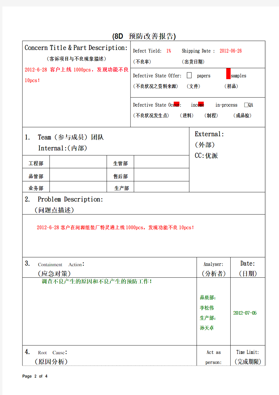 不良分析报告