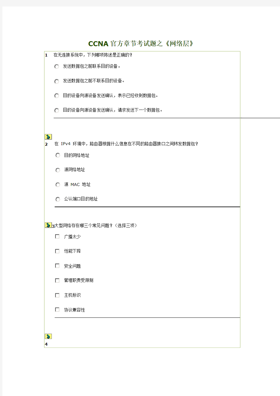 CCNA官方章节考试题之《网络层》