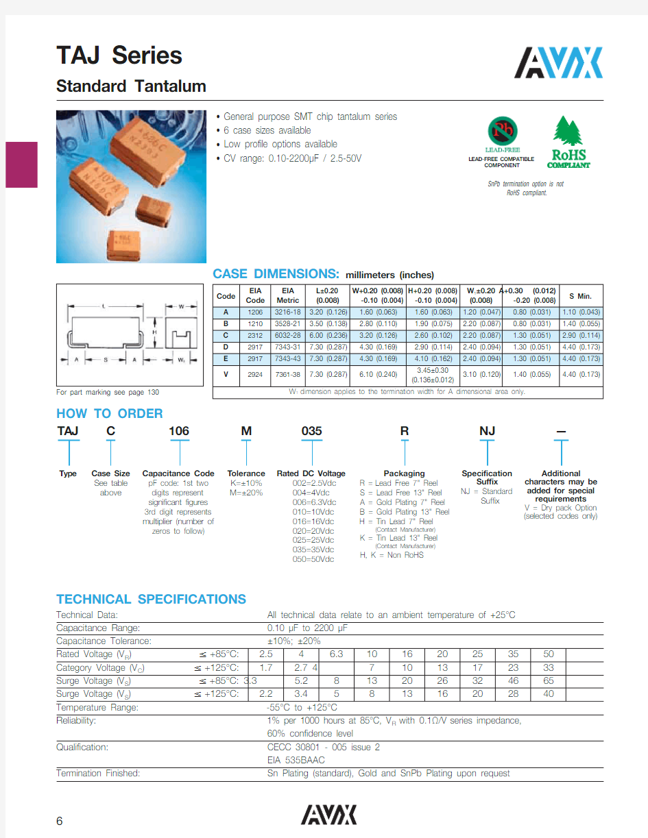 AVX钽电容TAJ系列规格书