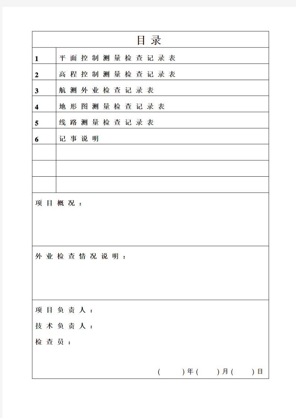 测绘外业项目检查记录表