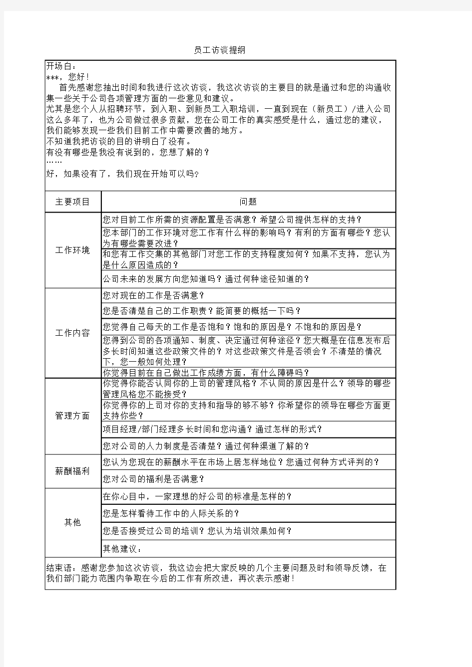 员工访谈提纲