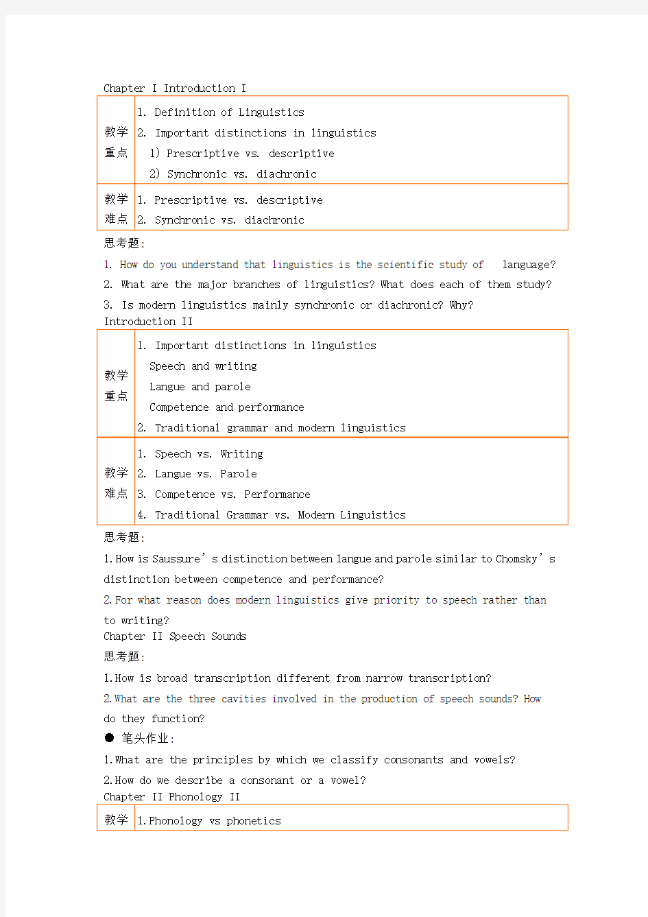 复试语言学重点和题目