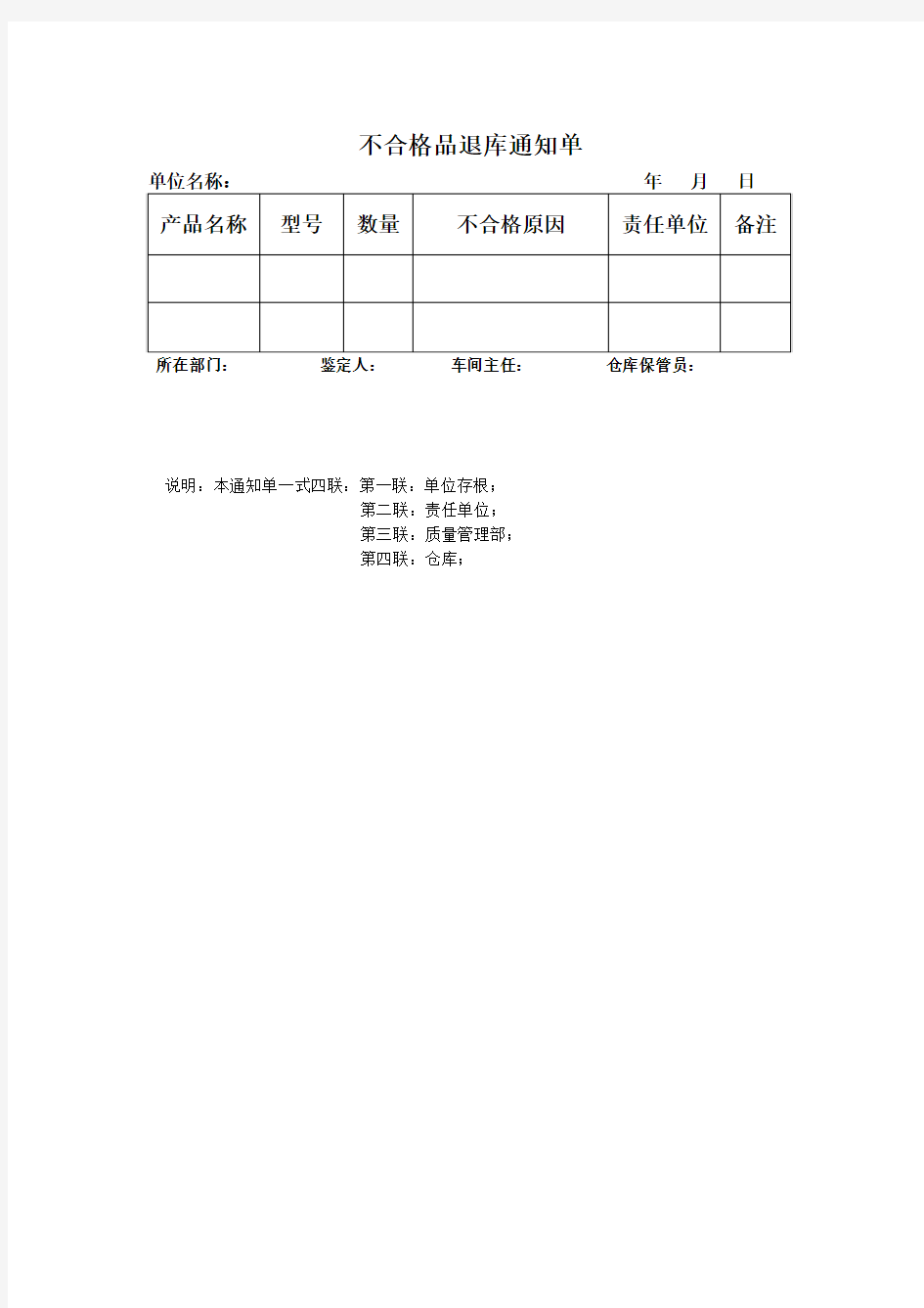 不合格品退库通知单