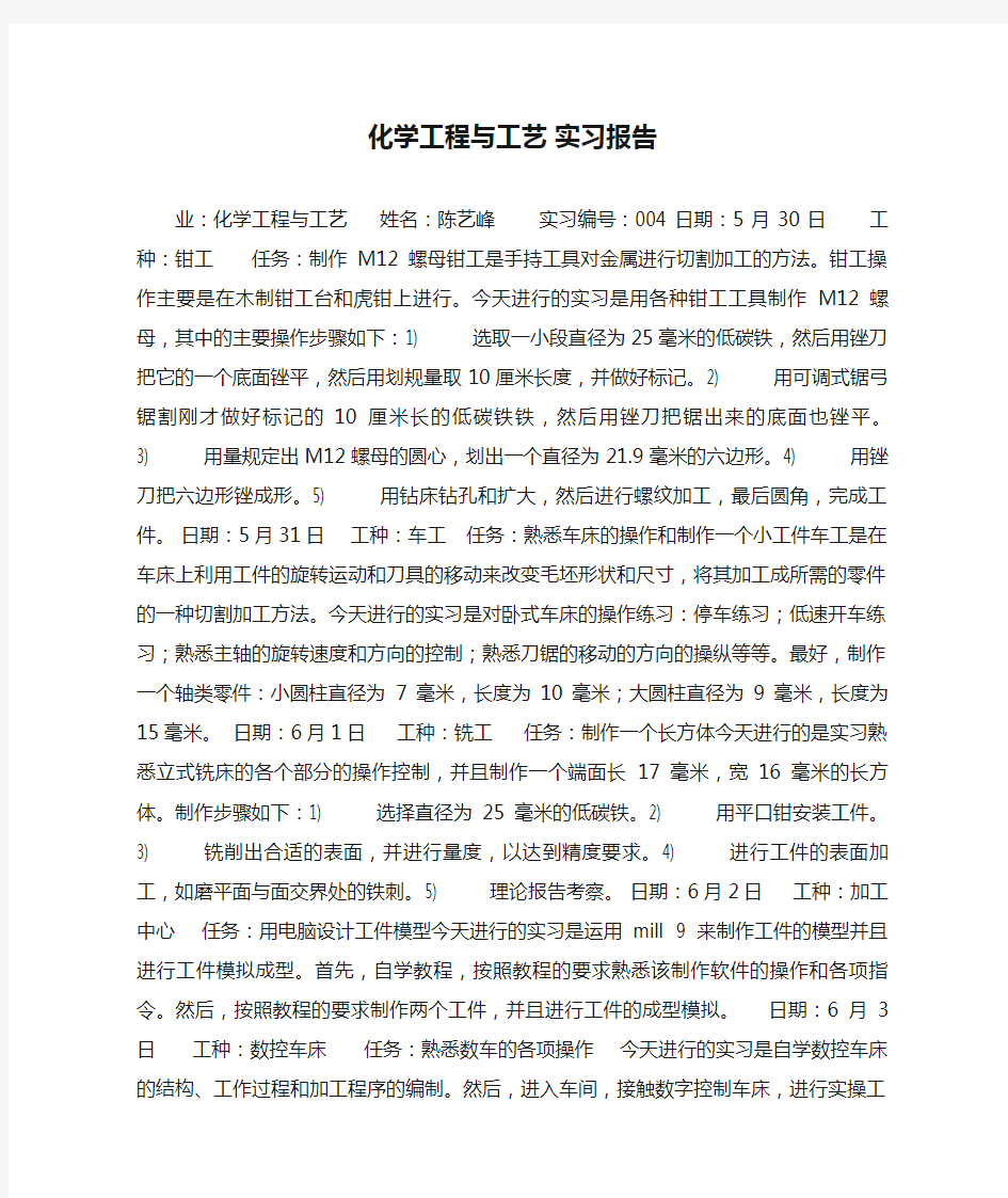 化学工程与工艺 实习报告