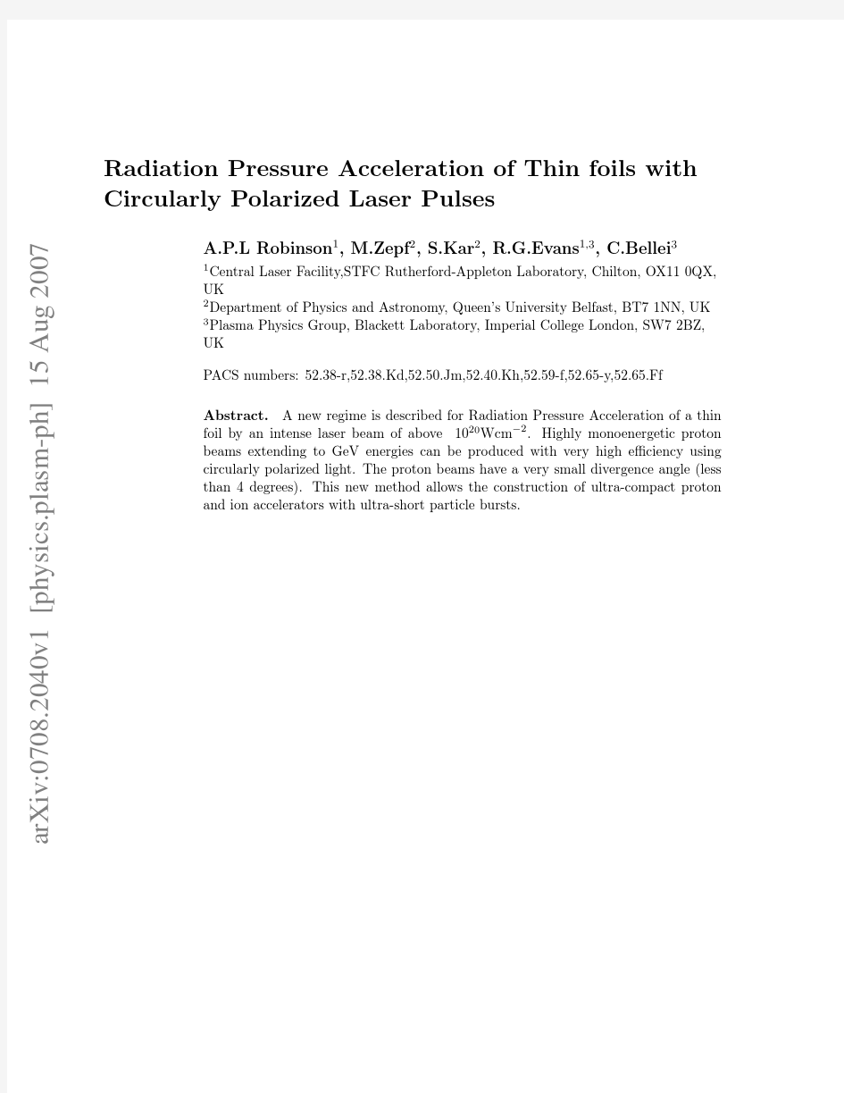 Radiation Pressure Acceleration of Thin Foils with Circularly Polarized Laser Pulses