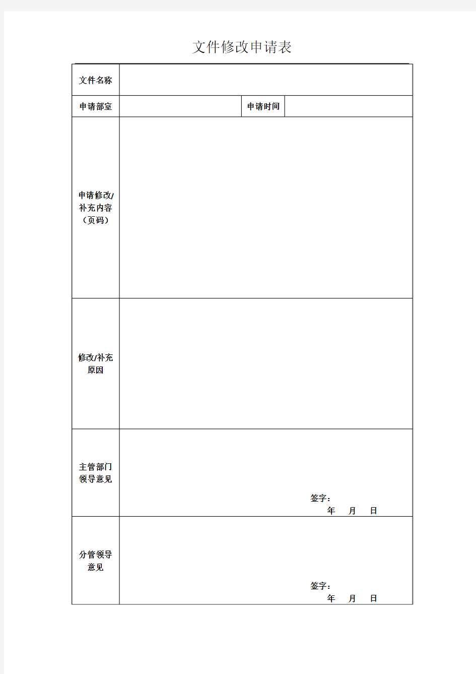 文件修改申请表