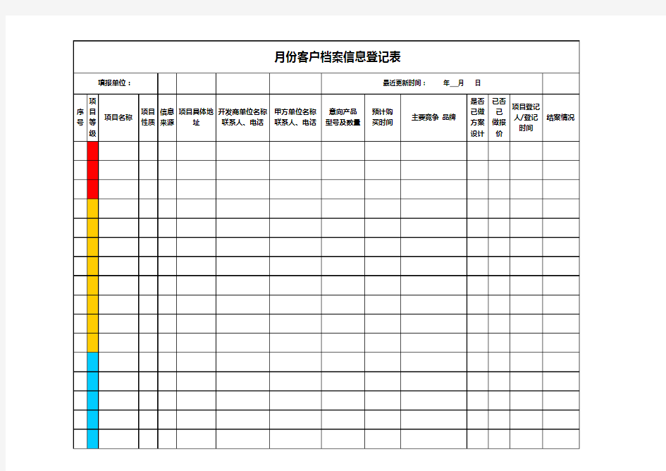 客户档案信息登记表