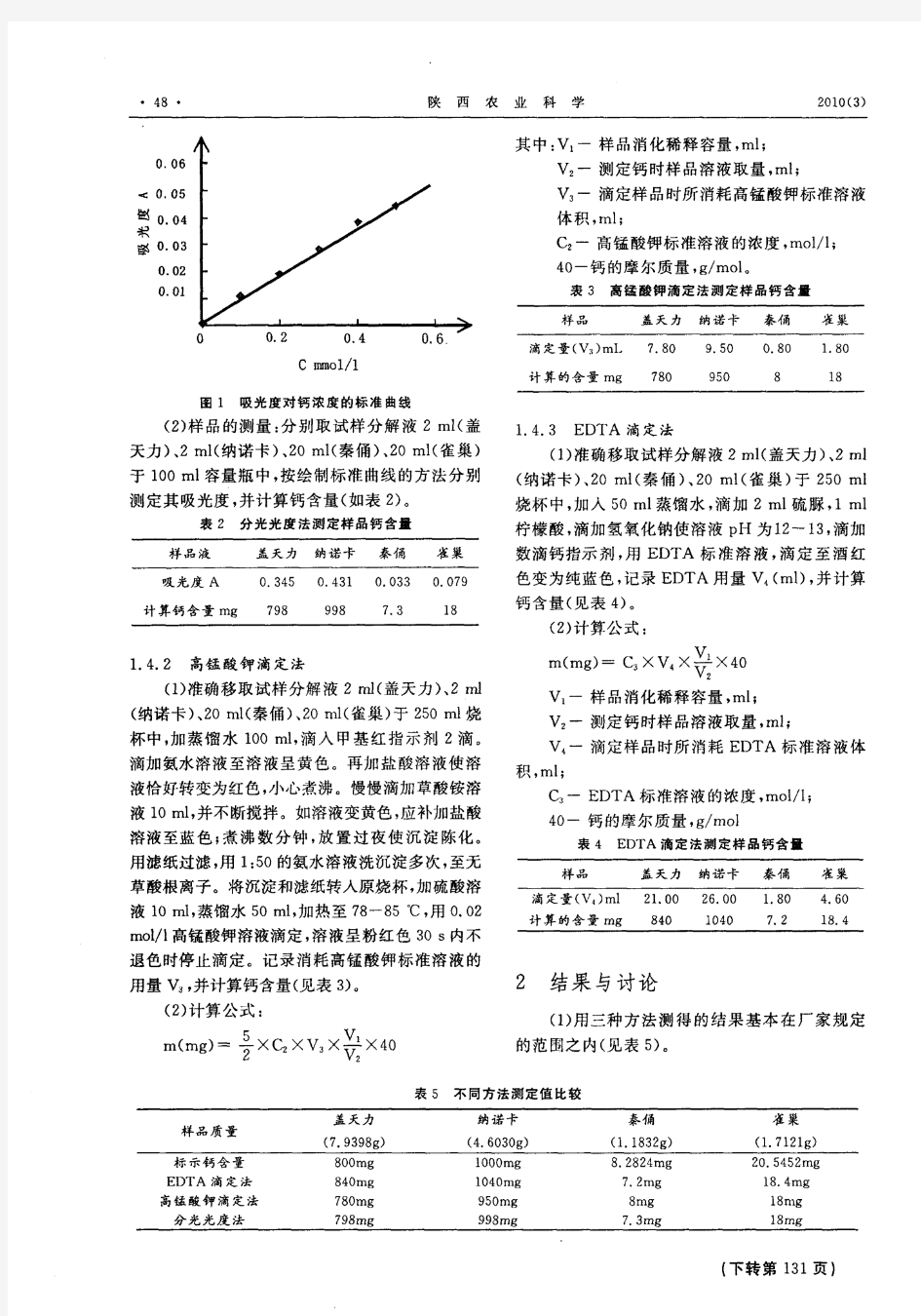 补钙食品中钙含量的测定