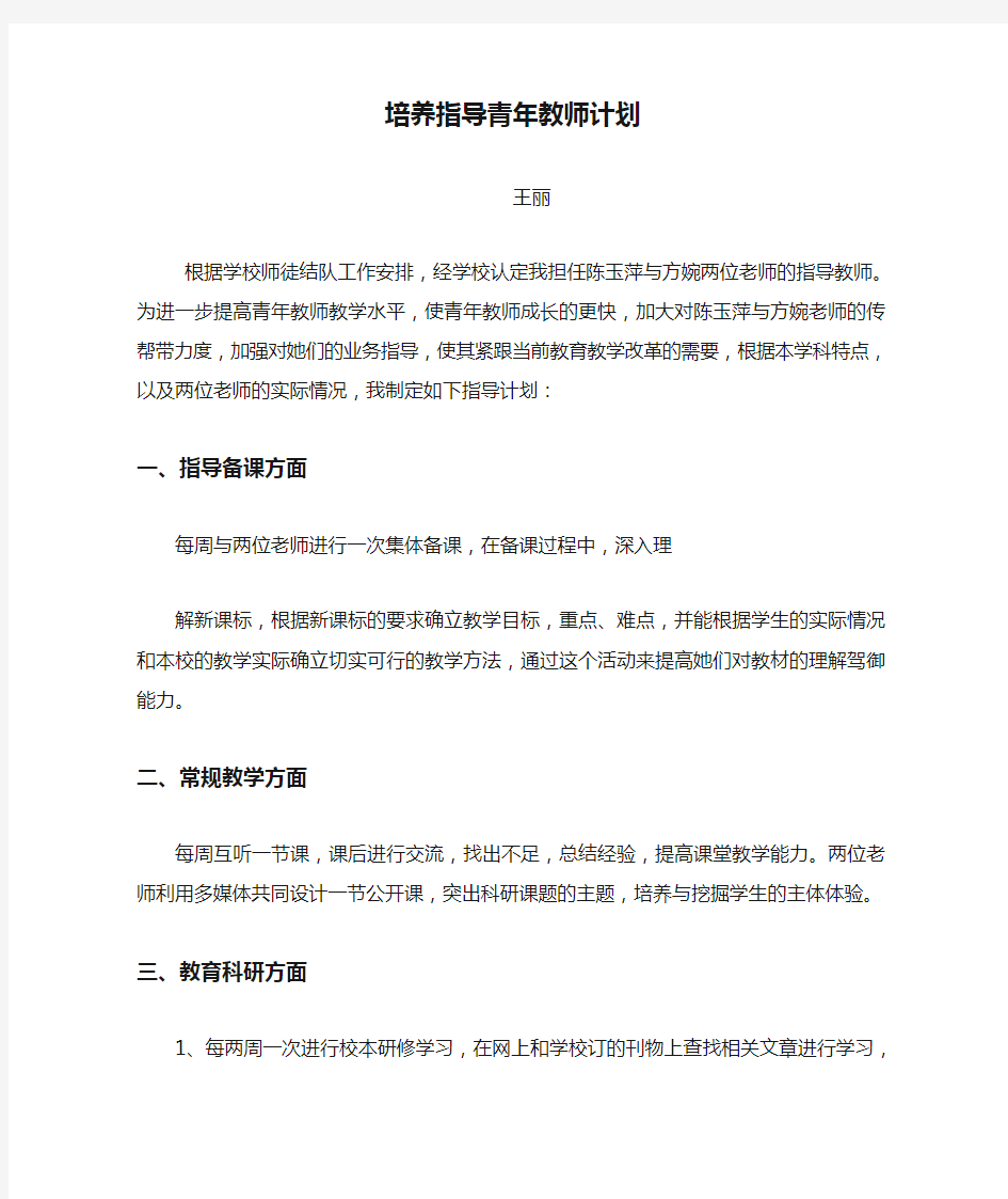 个人培养指导青年教师计划