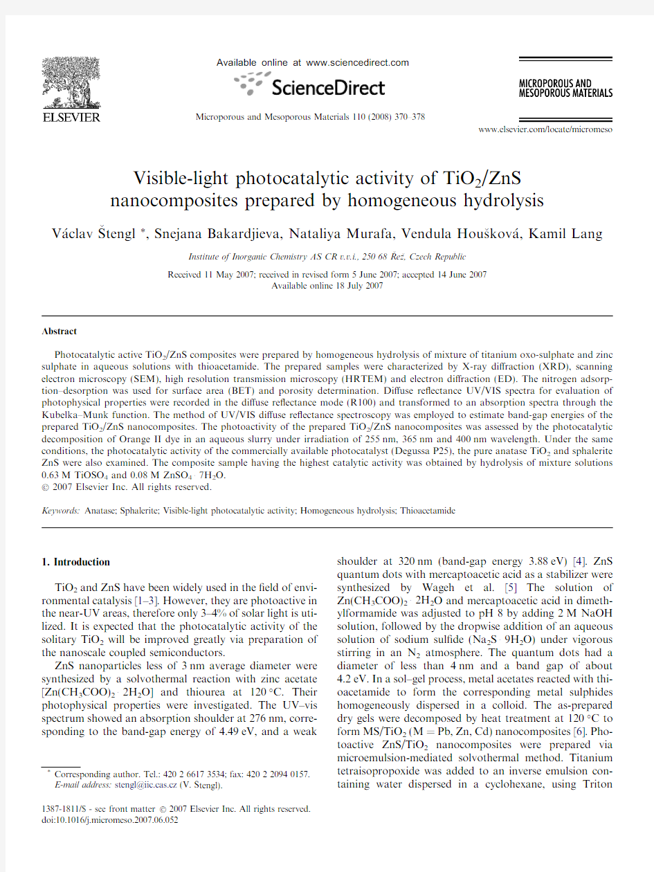 Visible-light photocatalytic activity of TiO2 ZnS
