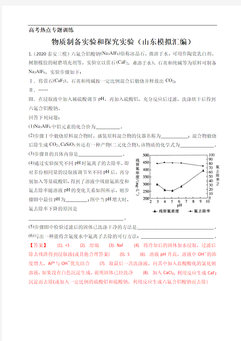 高考化学综合实验模拟汇编