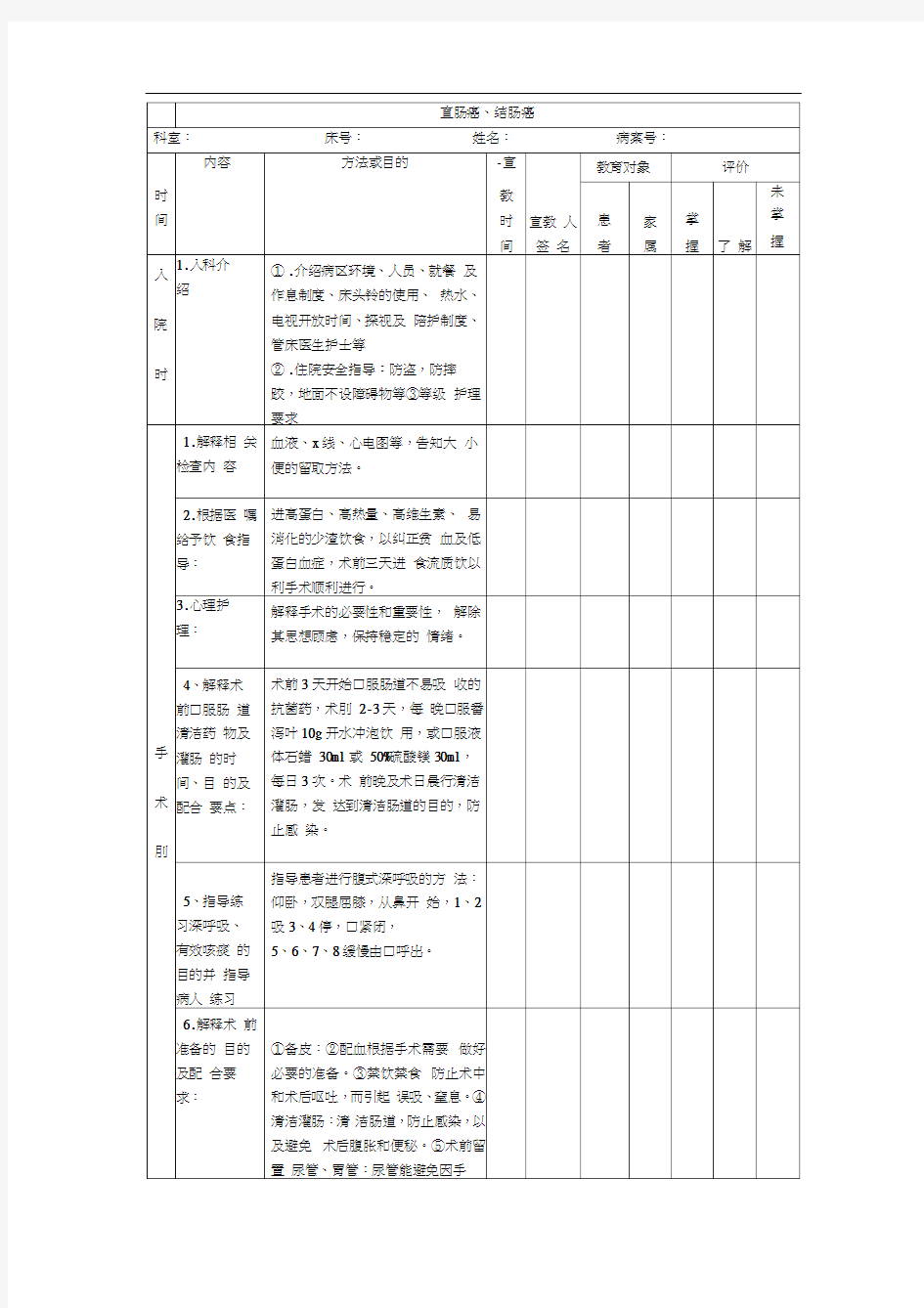 直肠癌、结肠癌健康教育路径