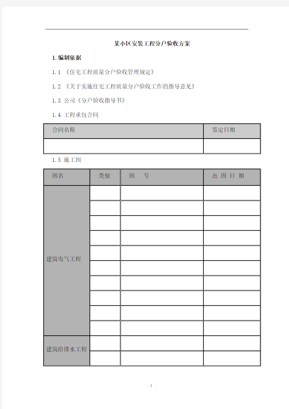 住宅小区安装工程分户验收方案