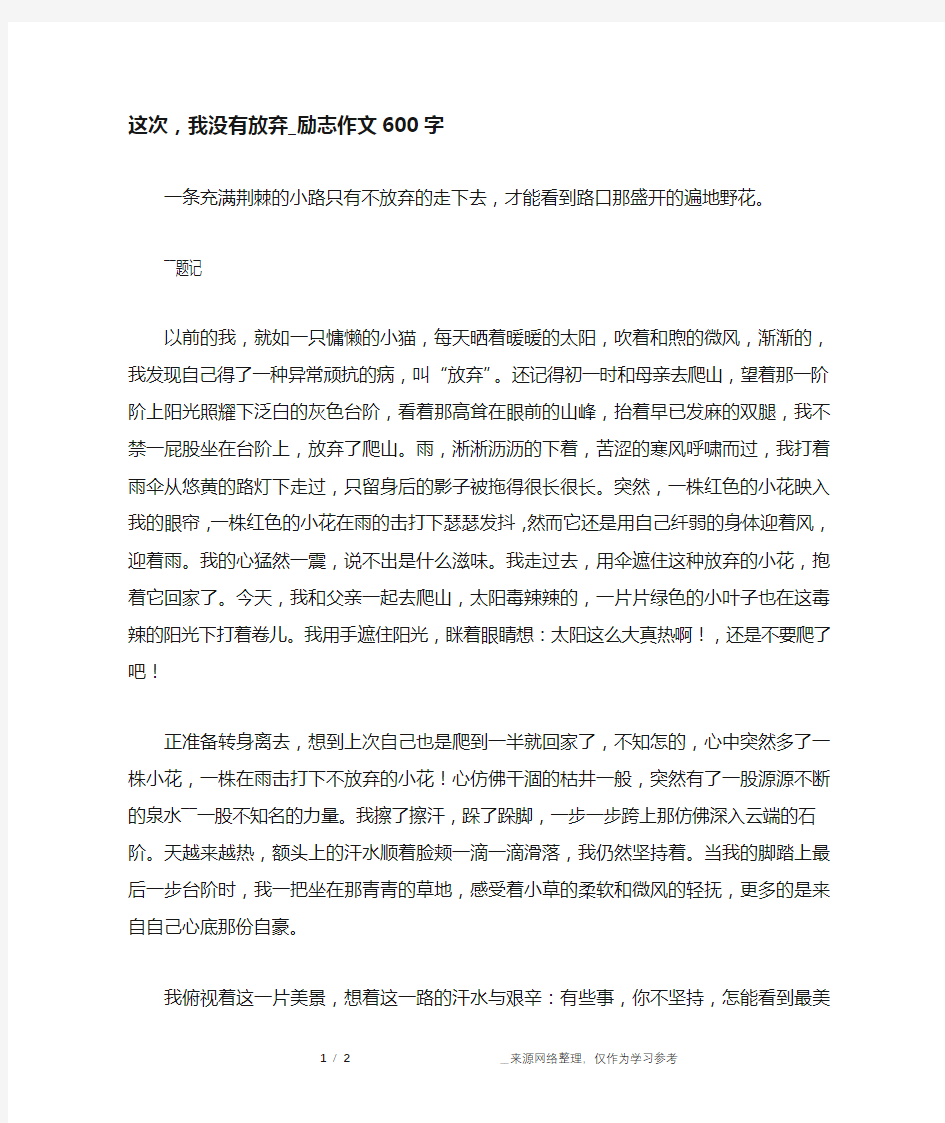 这次,我没有放弃_励志作文600字