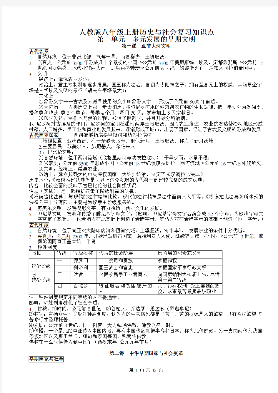 人教版八年级上历史与社会复习知识点