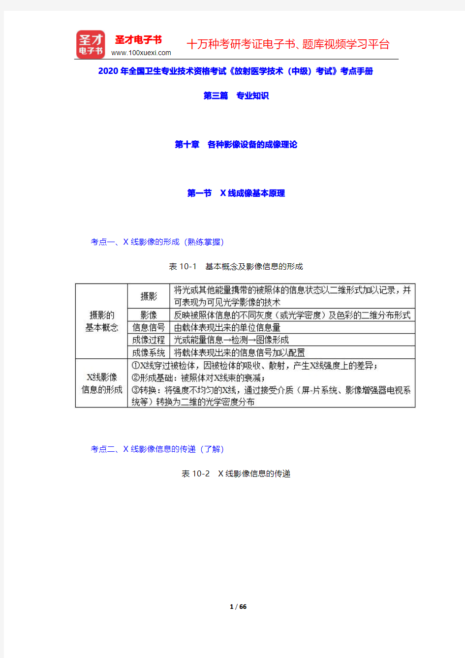 2020年全国卫生专业技术资格考试《放射医学技术(中级)考试》考点手册(第10~16章)【圣才出品】